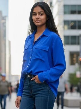 Women's Button-Down Shirt in Cobalt Blue